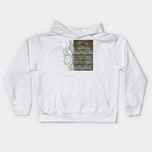 Western Country distressed blue Barn Wood white Lace Kids Hoodie